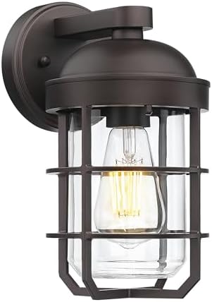 Emliviar Farmhouse Wall Mount Outdoor Lighting, Nautical Exterior Light Fixture Metal with Clear Glass, Outside Light in Oil Rubbed Bronze Finish for Garden & Porch, GE255BL ORB by EMLIVIAR