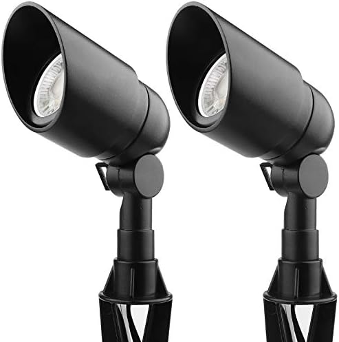Landscape Lighting 12V 5W LED Landscape Spotlight Cast-Aluminum Waterproof Outdoor Low Voltage 450 Lumen Warm White for Garden, Lawn, Porch, Patio and Yard (2 Pack, Black) by LASDISE