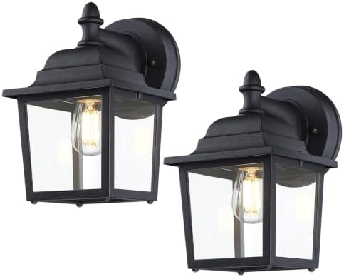 LIT-PaTH Outdoor Wall Light Fixture, Antirust Aluminum Glass, Black 2 Pack by LIT-PaTH