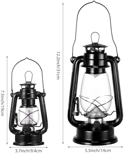 Hortsun 6 Pcs 12 Inch Vintage LED Hurricane Lantern Metal Black Outdoor Battery Operated Hanging Lantern with Warm LEDs and Dimmer Switch for Indoor Rustic Farmhouse Country Camping Decor - Image 4