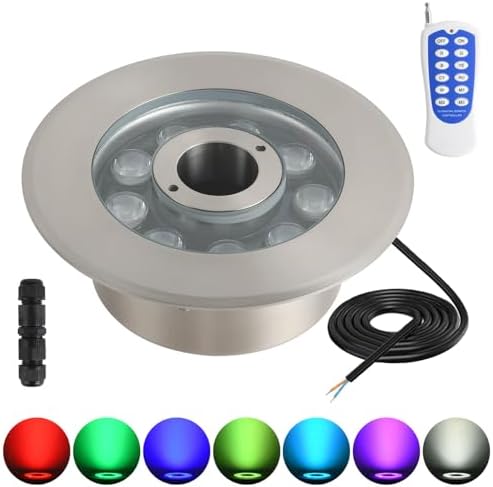 LED Fountain Lights Submersible Waterfall Underwater Light 36W 12V AC with RGBW Color Changing by Remote Full Stainless Steel Light for Outdoor Fountain Garden Waterfall Pond by Ajinsn