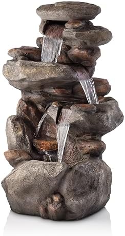 Alpine Corporation | 40" 4-Tier Rock Floor Fountain with Cascading Water & White LED Lights, Tranquil Outdoor Water Feature for Garden, Patio, Yard & Deck, Light Gray by Unknown