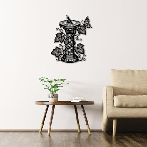 Butterfly and Sundial Vine Design Metal Wall Art Metal Outdoor Decor Metal Signs Elegant Vintage Wall Decor Home Decoration for Living Room Bedroom Garden Patio (Black,16inch) - Image 4