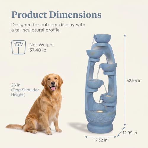 Bumilgar Water Fountain Outdoor - 52.95 Inches 6 Tired Modern Indoor Floor Standing Outdoors Fountains with Lights Pump for Garden Patio Backyard Porch Home Art Decor - Image 4