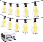 Outdoor String Lights 400FT(4x100) Patio Lights with 212 (12 Spare) Shatterproof Bulbs, String Lights for outside Waterproof hanging for Party,Wedding,Yard, Porch, Bistro, 2200K, Black cord by Tswayflort