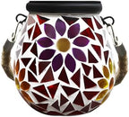 Mosaic Solar Lights Outdoor Waterproof, Hanging Solar Lantern with Stained Glass Design, Oval Flower Pattern Tabletop Lights, No Wiring, Auto On Off, 4.33 x 4.33 in / 11 x 11 cm for Patio, Garden by LUMINFLY