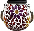 Mosaic Solar Lights Outdoor Waterproof, Hanging Solar Lantern with Stained Glass Design, Oval Flower Pattern Tabletop Lights, No Wiring, Auto On/Off, 4.33 x 4.33 in / 11 x 11 cm for Patio, Garden by Unknown