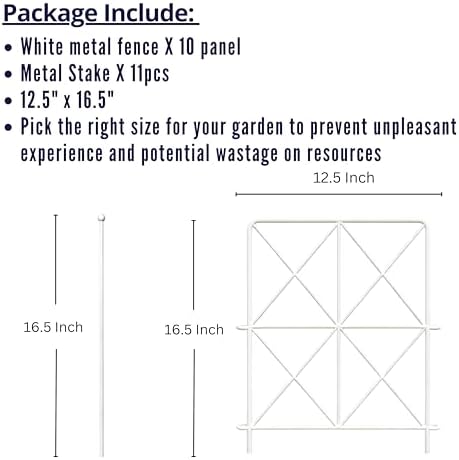 ShopLaLa Garden Fence (10 Panels) 12.5in(L) x 16.5in(H) Decorative White Metal Wire Diamond Fencing, Rustproof Animal Barrier for Dogs, Flower Bed Edging Fences Yard Patio Border Outdoor Decoration - Image 2