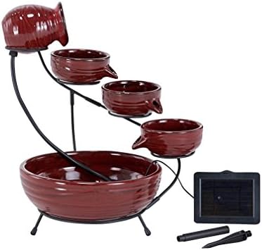 Smart Solar 23941R01 Ceramic Solar Cascade Fountain, Lava Red Finish, Powered by Included Separate Solar Panel, No Operating Costs or Wiring Required Small by SmartSolar