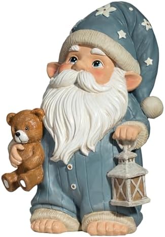 Sleepy Garden Gnome with Teddy Bear & Lantern - 9" Weatherproof Resin Statue - Indoor Outdoor Decor - Whimsical for Home, Patio & Lawn - Image 4