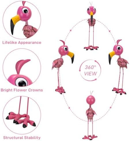 26” Metal Flamingo Statue Outdoor Garden Decor - Image 3