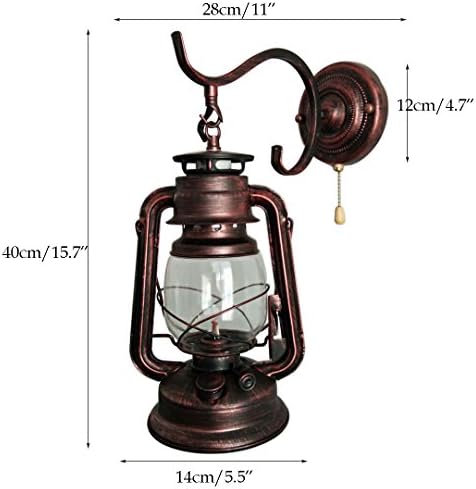 Retro Pull Chain Wall Lamp Lantern Kerosene Wall Sconces,Metal Transparent Glass Lampshade - Image 2