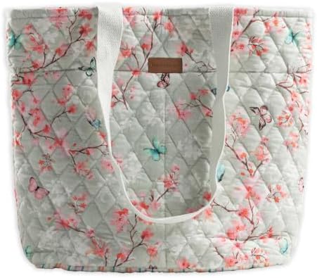 Maison d' Hermine Shopping Bags Cotton Quilted Tote Bag with Zipper Pockets by MaisondHermine