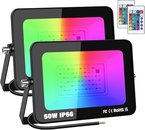 2-Pack 50W RGB LED Flood Light, Remote Outdoor Color Changing Light by YOJZMA