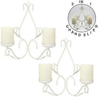 3 in 1 Lighting Chandelier, Metal Wall Sconce Set of 2, Table Centerpiece for Indoor or Outdoor, Chain and Candles Included, White - Image 2