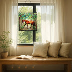 Chestnut Trakehner Horse Walking Beneath Vineyard Canopy Square Suncatcher – Stained Glass Style Window Panel with Pastoral Scene, Custom Decorative Hanging Art for Equestrian Home, Christmas Os0RHH - Image 7