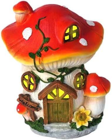 Solar Fairy Garden House, 19cm/7.5inch Resin Mushroom House Fairy Garden Accessories Outdoor, Mushroom House Figurines with Solar Light, Garden Waterproof Mushroom Decor, Standard - Image 2