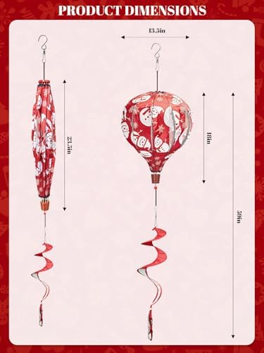 2PCS Giant Christmas Snowman Reindeer Hot Air Balloon Wind Spinners 14" W x 59" H Large Red&White Whirligig Wind Spinner Hanging Ornaments for Yard Garden Lawn Outdoor Decorations - Image 3