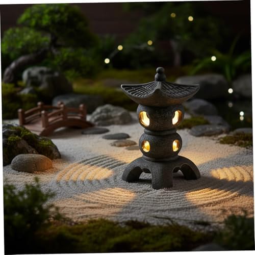 Pagoda Garden Statue - Grey Resin Pagoda Statue with Zen Ambiance Water-Resistant Outdoor Decor for Patio Yard Landscape - Image 2