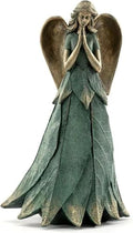 Napco Praying Angel Faith Plant Leaf 11 x 6 x 6.5 inches Blue and Bronze Resin Stone Collectible Figurine Statue Sculpture, Indoor Outdoor Garden Décor by Napco