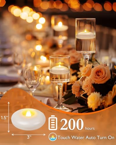 Homemory 24Pack 3" White Flameless Floating LED Candle, Waterproof Tealight - Image 2
