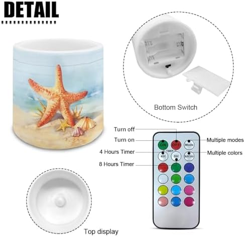 Pack of 4 Coastal Starfish Flameless Candles with Remote Battery Operated Candles with Timer Flickering LED Elictric Pillar Tealights for Indoor Outdoor Home Table Decorations - Image 2
