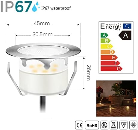 Led Deck Lights Outdoor Waterproof Low Voltage Stainless Steel 1W Outdoor Yard Garden Decoration Lamps Landscape Pathway Patio Step Stairs LED In-ground Lights Silver Border(20pcs, Warm White) - Image 2