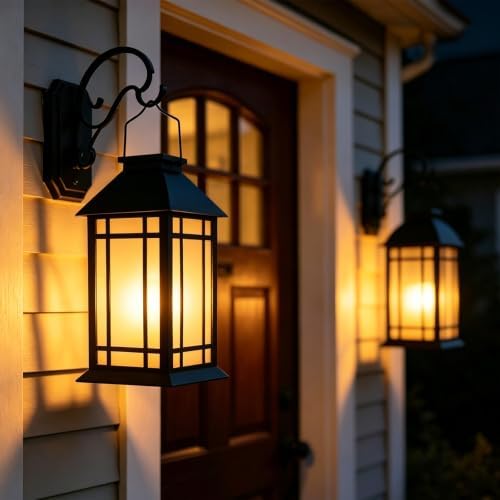 Solar Lanterns Outdoor Waterproof 2 Pack Black Hanging Lights 11 Inch - Image 4