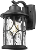 zeyu 14.6 Inch Outdoor Porch Light, Farmhouse 1-Light Outdoor Wall Sconce, Die-Cast Aluminum in Black Finish, Clear Water Ripple Glass, ZX48MB-WG BK by ZEYU