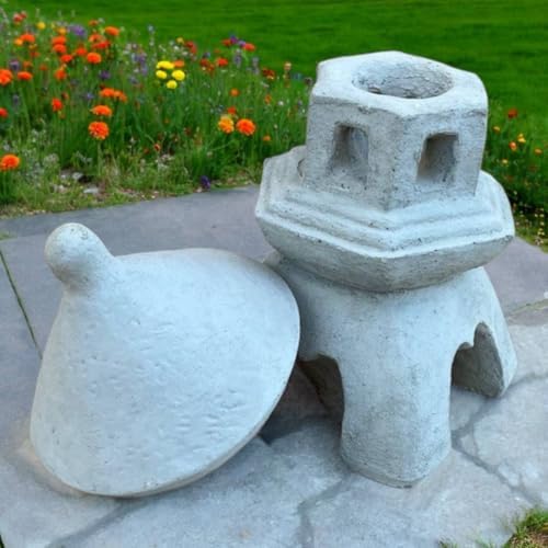 Two Pieces Pagoda with Top Change Concrete Lantern Sculpture Cement Zen Garden Decoration Two Pieces Lantern - Image 6
