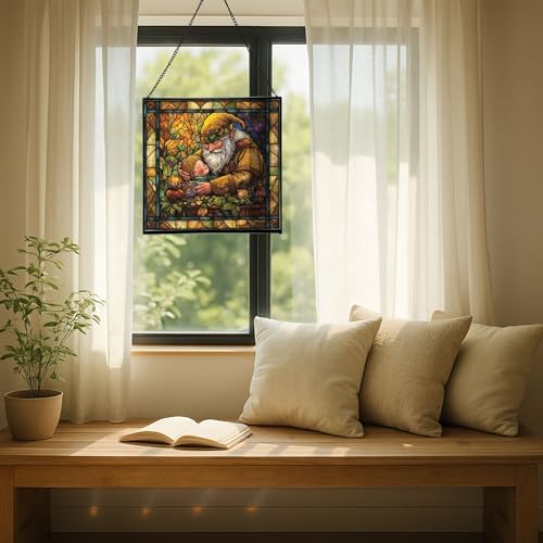 Gnome Mother Tending Her Child Stained Glass Suncatcher – Square Hanging Window Panel for Home, Garden, Nursery, Halloween, Christmas, Memorial Day – Whimsical Glass Art Gift for Gnome Lovers lckerh - Image 7