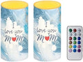 Blue Marble I Love You Mom Flameless Candles Set of 2 Battery Operated LED Pillar Candles with Remote Timer Control Mother's Day Gifts by NETILGEN