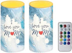Blue Marble I Love You Mom Flameless Candles Set of 2 Battery Operated LED Pillar Candles with Remote Timer Control Mother's Day Gifts by NETILGEN