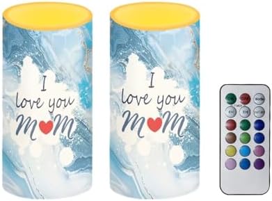 Blue Marble I Love You Mom Flameless Candles Set of 2 Battery Operated LED Pillar Candles with Remote Timer Control Mother's Day Gifts by NETILGEN