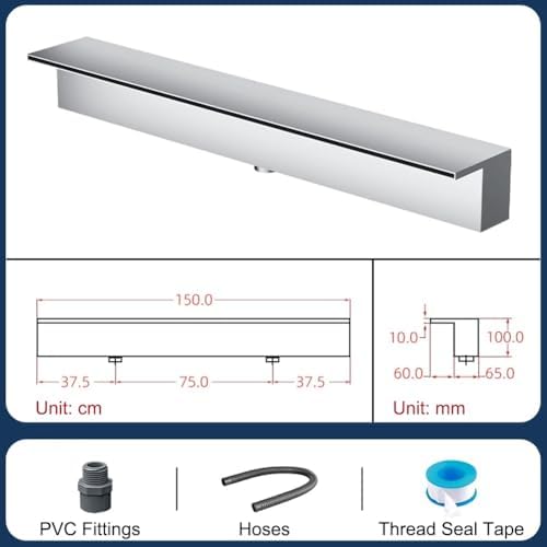 Stainless Steel Pool Waterfall Spillway for Garden Ponds - Wall-Mounted Fountain Kit, 16-59 Inch Water Flow Decor for Patio & Backyard (Silver, 150cm) - Image 3
