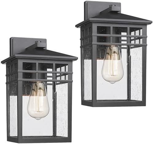 Outdoor Light Fixtures Wall Mount, Modern Farmhouse Exterior Wall Sconces with Seeded Glass for Porch, Waterproof Industrial Craftsman Carriage Lantern Lamp Outside for House Patio Garage,2 Pack by Diyel