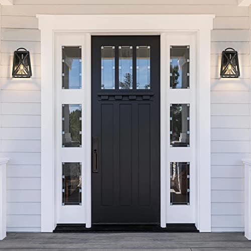 Black Outdoor Wall Sconce Lights, Farmhouse Trapezoid Anti-Rust Waterproof Outdoor Porch Lights Wall Mount Exterior Light Fixture with Clear Glass for Patio, Froot Door, Garage - Image 3