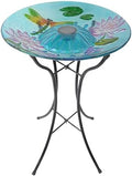 Teamson Home Handpainted Dragonfly Fusion Glass Solar Birdbath Bowl Feeder with LED Light for Outdoor Patio Garden Backyard Decking Decor, 21 Inch Height, Light Blue by TeamsonHome