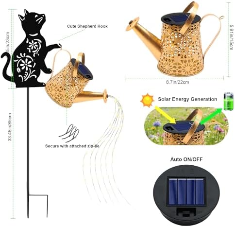 Solar Watering Can Lights, Cat Hanging Lantern Solar Lights Outdoor, Cat Lover Gifts for Mom Women Birthday Mother's Day Christmas, Waterproof Garden Decor Outside Patio Yard Pathway Backyard - Image 2