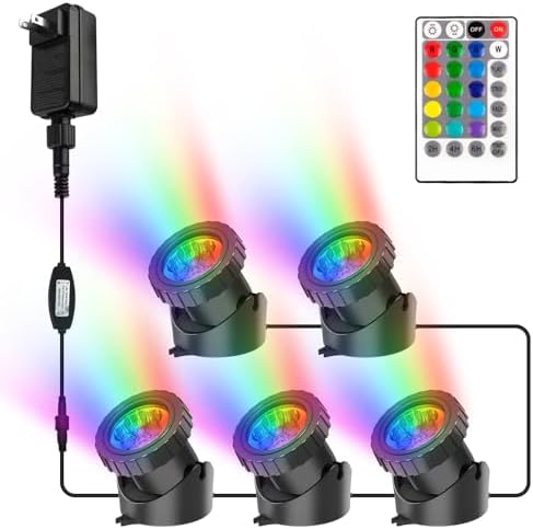 RGB Pond Lights LED Underwater with Timer, IP68 Waterproof Set of 5 by CREPOW