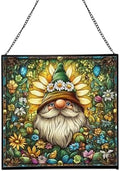Daisy Crown Gnome Stained Glass Suncatcher – Square Hanging Window Panel for Home or Greenhouse – Whimsical Glass Art Gift for Garden Lovers, Christmas, Halloween, Father Days gdSmuZ by Custom