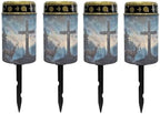 Poceacles 4 Pieces Cross Solar Powered Outdoor Lights Cemetery Solar Candle Solar Memorial Lights Outdoor Waterproof Landscape Lights for Yard Patio Lawn Outdoor Home Decor, Deer Cross Galaxy Blue by Poceacles