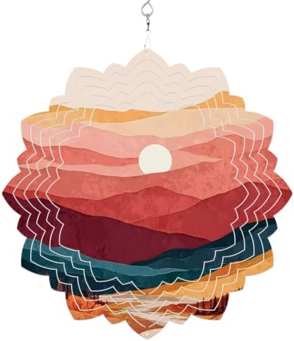 12 Inch Abstract Sunset Wind Spinner for Yard and Garden,Boho Gradient Red Brown Country Mountain Forest Hanging Ornaments Outdoor 3D Kinetic Wind Sculpture Spinners Indoor Outdoor Patio Décor Gift by Unknown