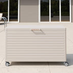 MIRADOR 134 Gallon Outdoor Storage Box with Wheels & Soft-Close Lid, Waterproof Metal Deck Box for Patio Cushions, Garden Tools & Pool Accessories, Latte - Image 5
