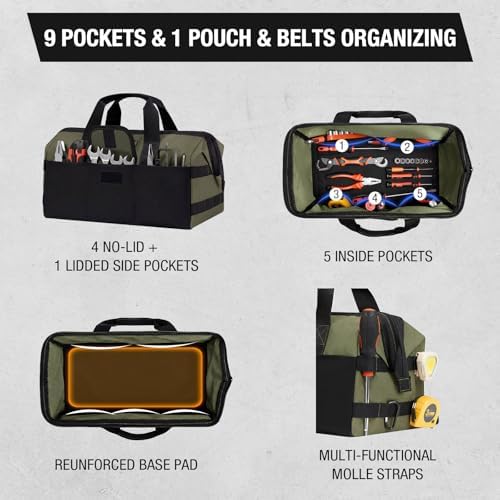 HISEA 3 Pack Heavy Duty Tool Bag, 16-Inch Waterproof Tools Organizer Tote - Image 4