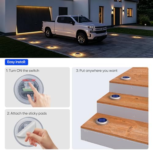 Solar Deck Lights Outdoor 6 Pack, Solar Powered Driveway Lights-Warm White - Image 6