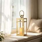 TRIROCKS Stainless Steel Decorative Lantern 12'' High Metal Candle Holder Outdoor Candle Lantern with Tempered Glass for Home Decor Living Room Parties Events Tabletop Wedding Indoor Outdoor (Gold) - Image 4
