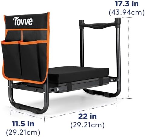 Tovve Foldable Garden Kneeler and Seat, Heavy Duty Garden Stool with 10" Wide Detachable Kneeling Pad, Portable Garden Bench Chair with Large Garden Tool Bag, Gardening Gifts for Women, Seniors, Mom - Image 2