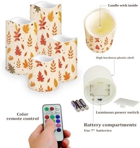 Flameless Candles Battery Operated Candles with Remote Control and Timers Color Changing Thanksgiving Day Party Decoration Flickering LED Pillar Candles Set of 4 Fall Maple Leaves - Image 3