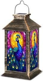 Solar Lantern Peacock Stained Glass Vibrant Blue Feathers Golden Mosaic Halo Outdoor Waterproof Hanging Solar Light Outside Lights for Patio Yard House Lawn Decor Birthday Gifts for Women Mom by Unknown